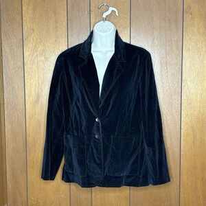 Vintage  80s Cos Cob Velvet Blazer Women 9 10 Black Preppy Whimsigoth Minimalist